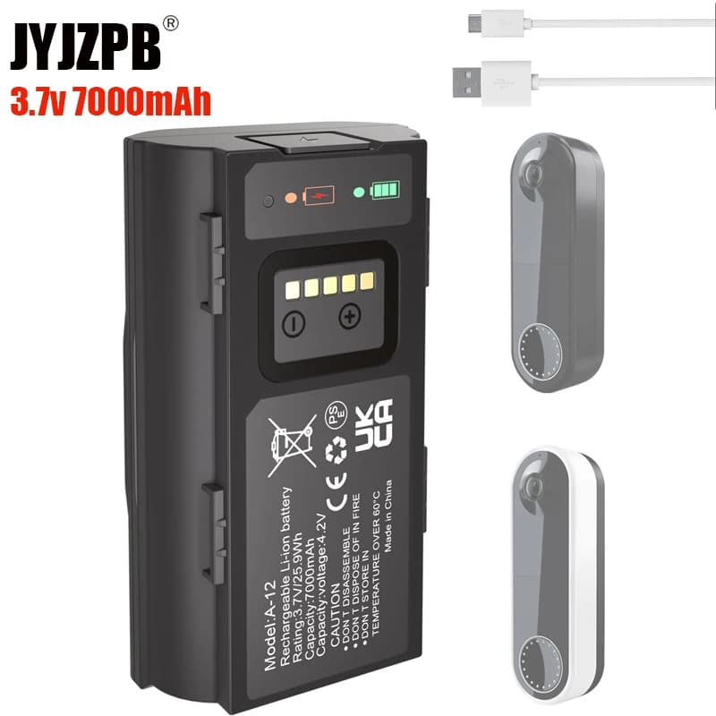 Batteria ricaricabile aggiornata da 7000 mAh per campanello Arlo VMA2400 compatibile con batteria per campanello video senza fili Arlo AVD2001