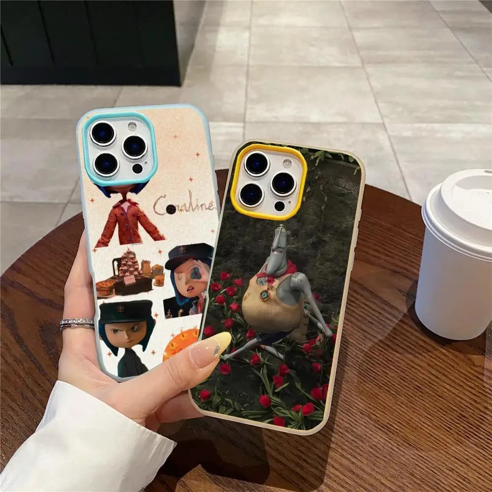 Custodia per telefono Coraline Movie in gel a doppio strato antiurto per iPhone 17 16 15 14 13 12ProMax