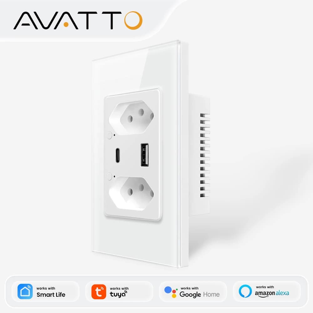 Wi-Fi/ZigBee smart wall socket, 16A Brazilian socket with USB/Type C, individual control sockets, quick charger for Tuya Google Home Alexa