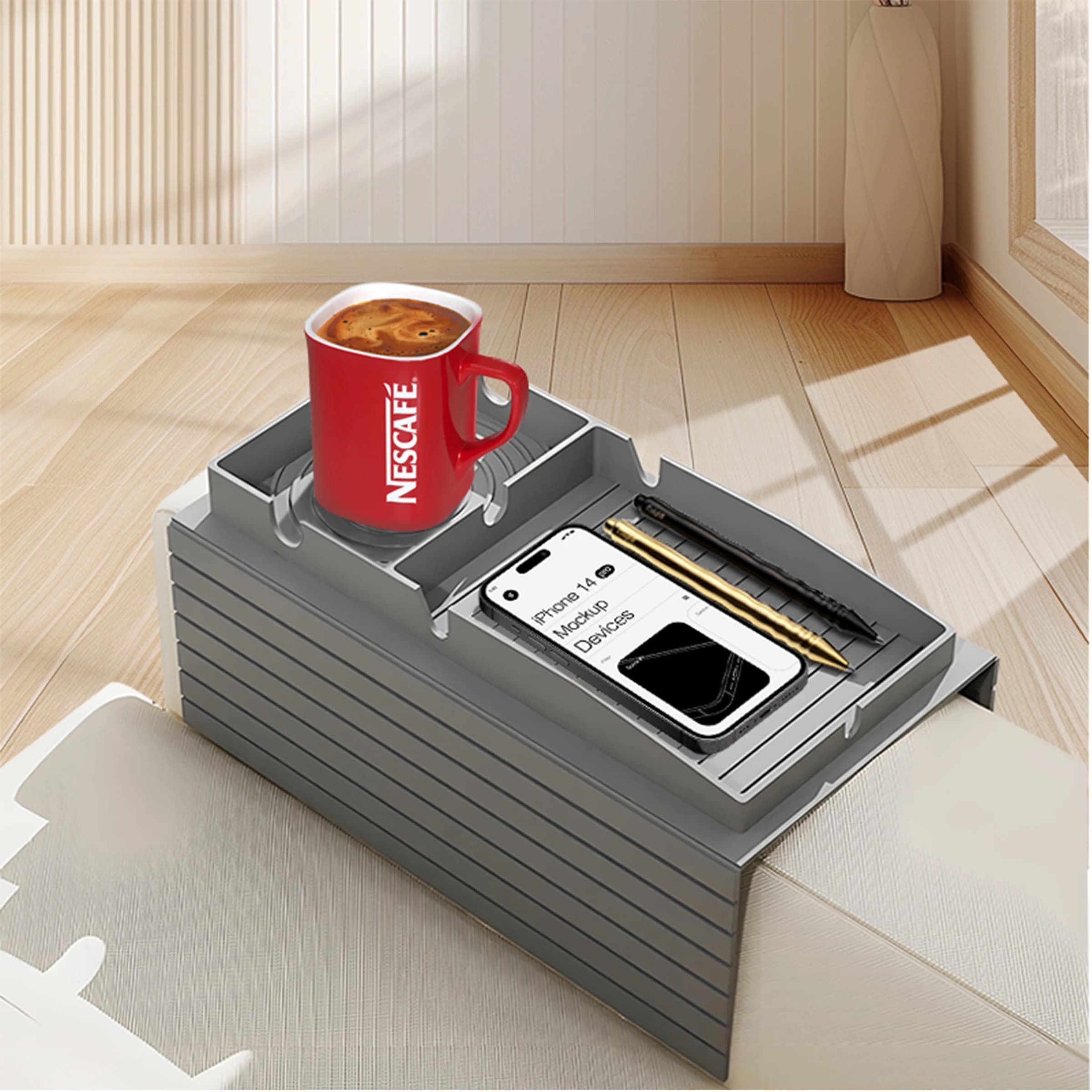 Couch Cup Holder Silicone Anti-Slip Sofa Storage Box Arm Chair Couch Recliner Remote Control Organizer Holder Sofa Armrest Tray