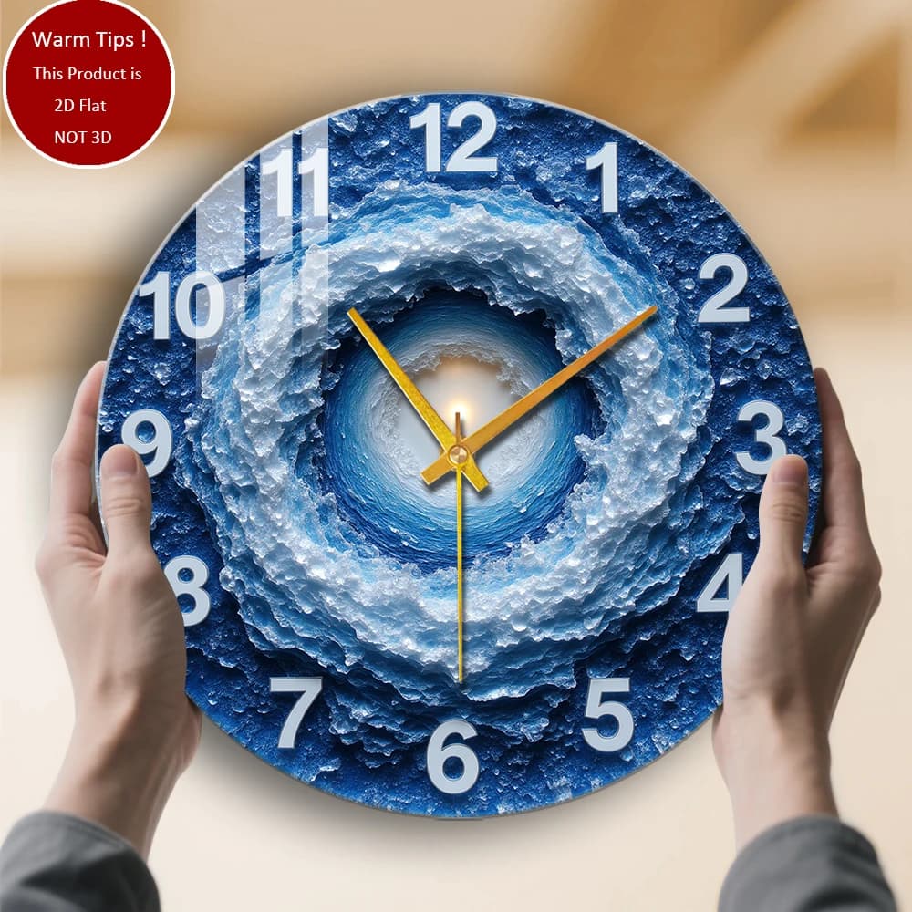 Tempered Glass Wall Clock Luminous Clock with Ice Cave Center, Suitable for home or table room wall decoration, anywhere