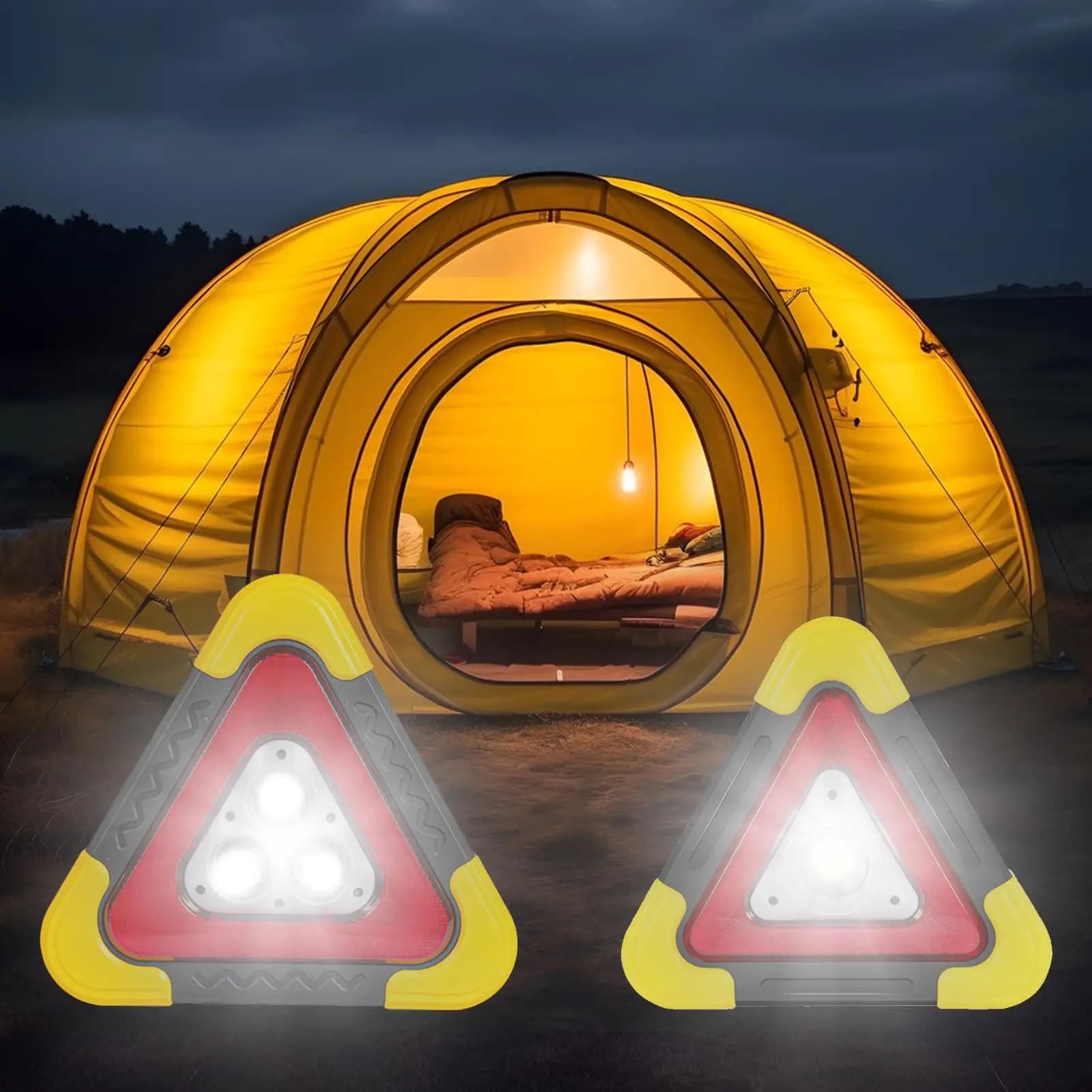 Luci Solari Triangolari 2in1 per Auto, Lampada LED di Emergenza con 4 Modalità, Luce di Sicurezza per Veicoli e Segnalazione Stradale