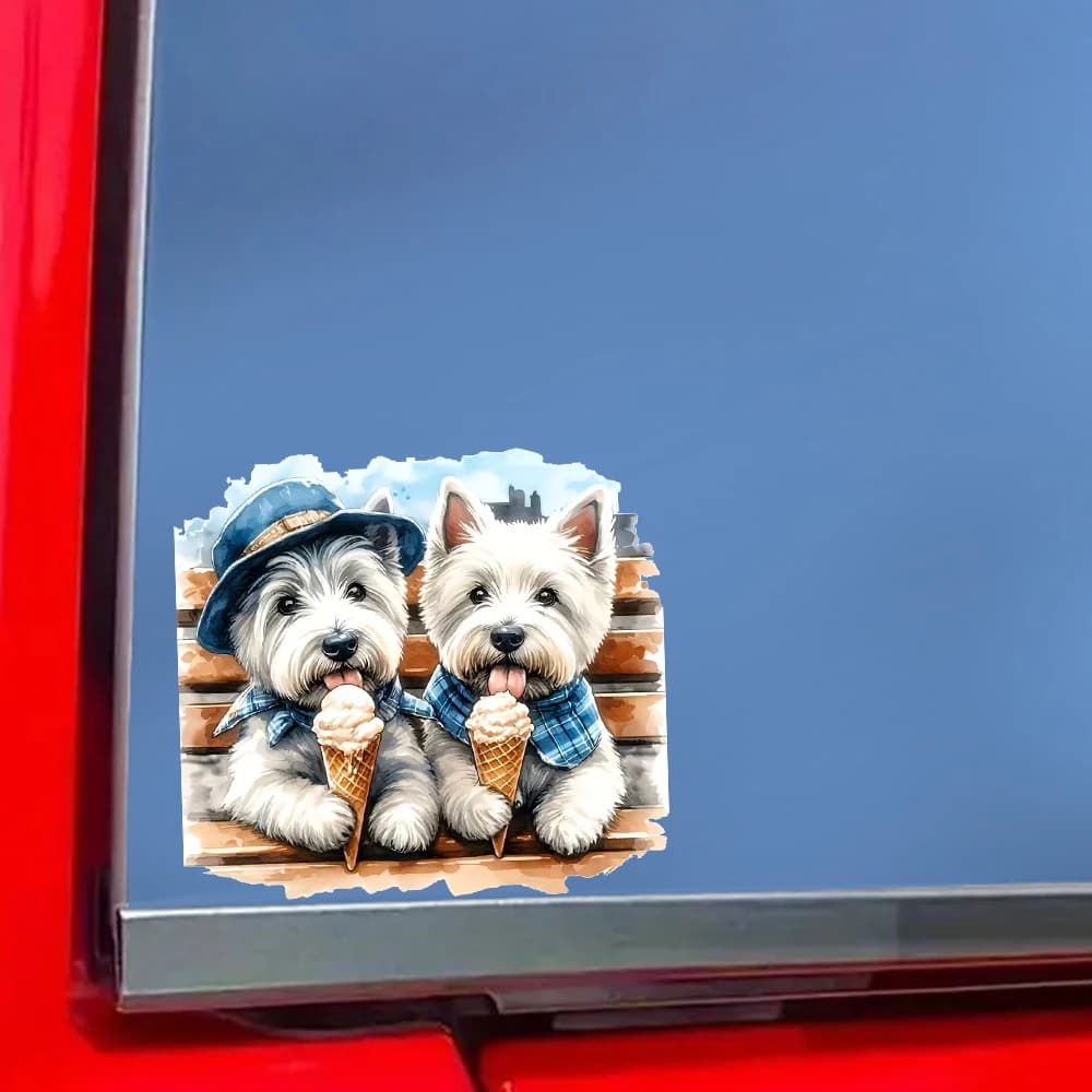 Adesivo per auto con simpatico cane che mangia gelato, adatto per laptop, auto, camion, furgone, SUV, moto, parete, paraurti, finestra