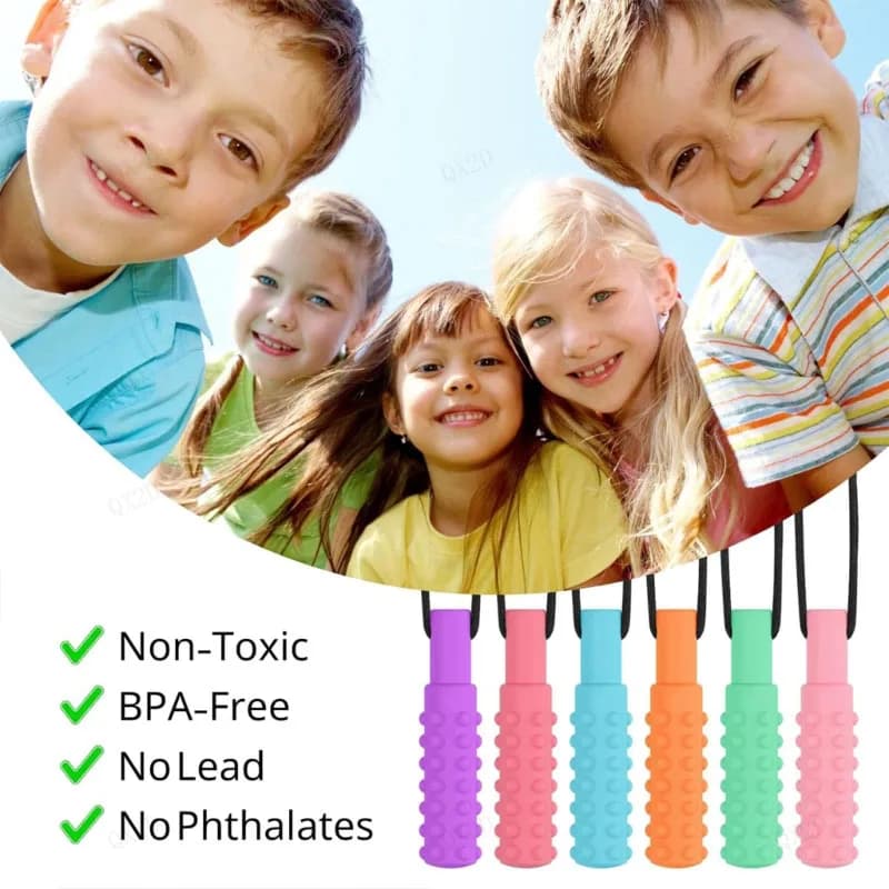 Massaggiagengive in silicone per bambini autistici Collana con ciondolo giocattolo per dentizione masticabile Giocattolo lenitivo Strumento per alleviare i denti del bambino infantile