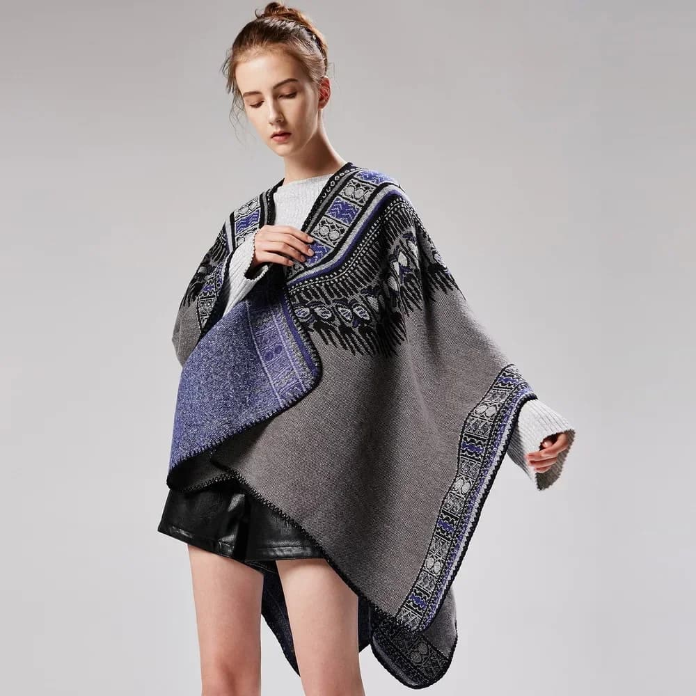 2025 Nuovo modello astratto da donna addensato diviso a doppio scopo mantello transfrontaliero speciale vendita calda mantello poncho P1