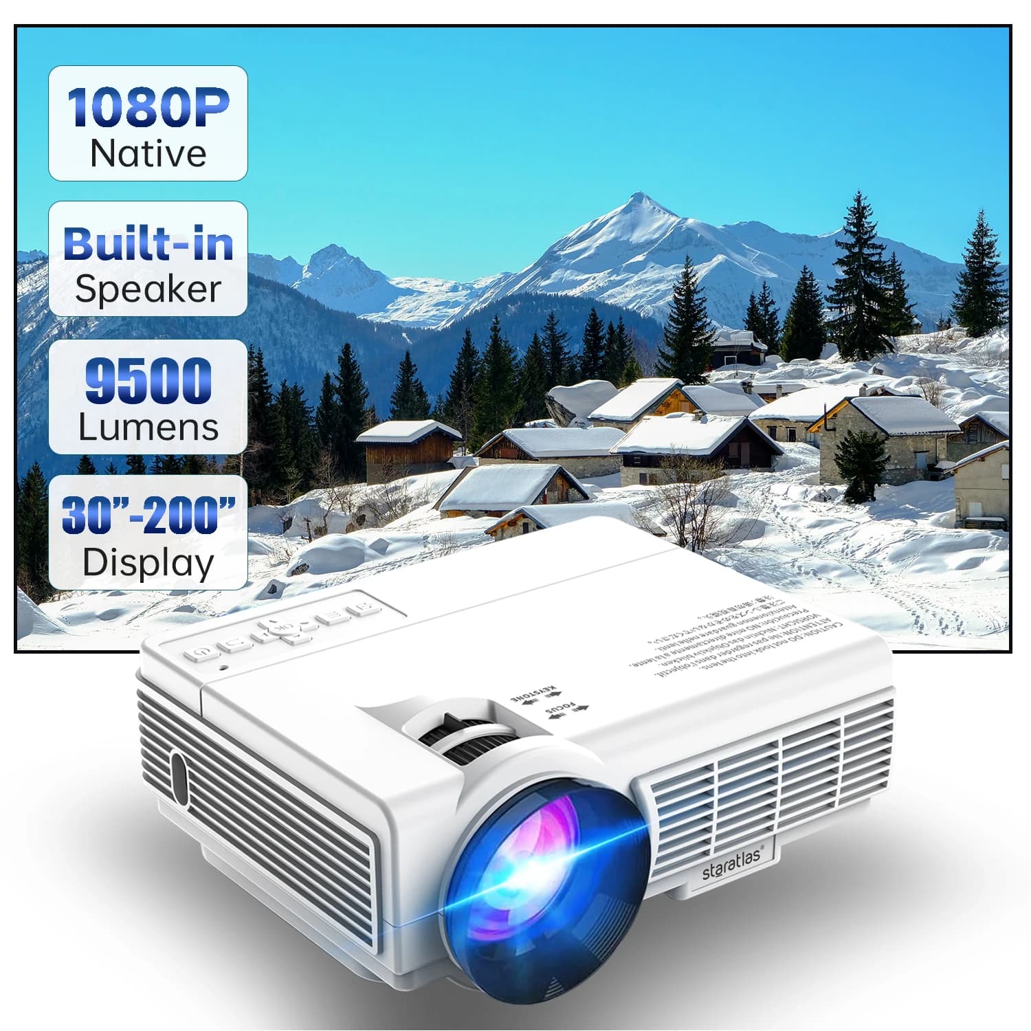 Supporto mini proiettore 4K 1080P, proiettore portatile Proiettore intelligente Proiettore cinematografico per esterni compatibile con il telefono