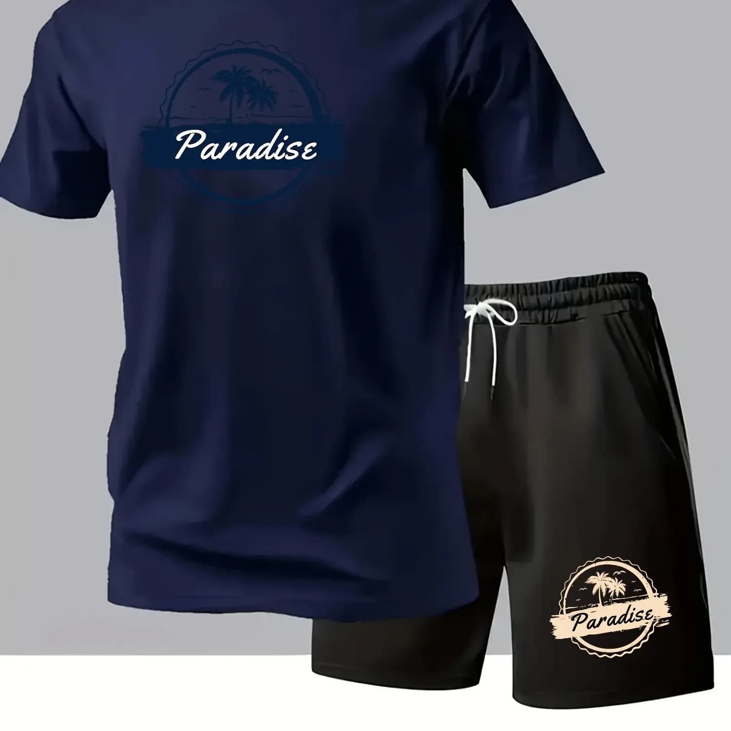 Men's casual outfit - summer set with short sleeve shorts for racing and sports