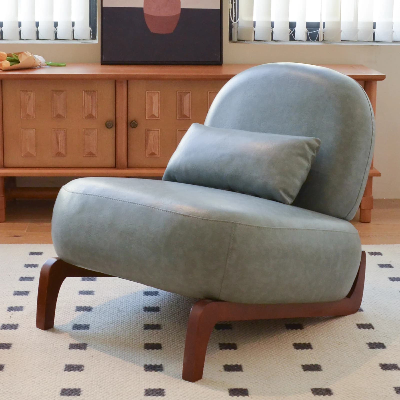 # Decorative Chair with Solid Wood Legs, Eco-leather Coating, Soft Bearing, Armless Design, Comfortable and Cozy for Living and Bedroom