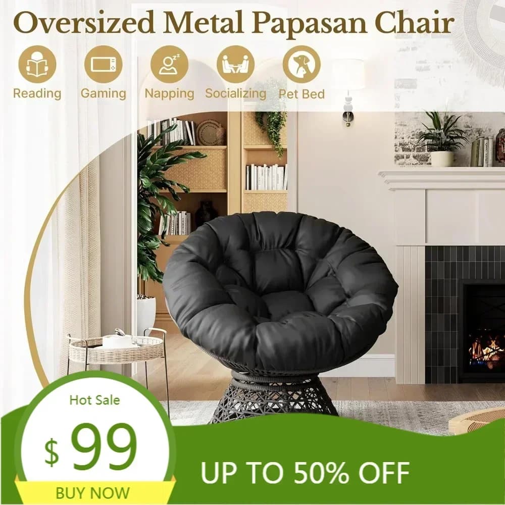 Bestseller: Sedie Papasan da Interno con Cuscini Spessi Trapuntati e Struttura, Poltrone Ergonomiche Girevoli in Vimini per Lettura e Relax