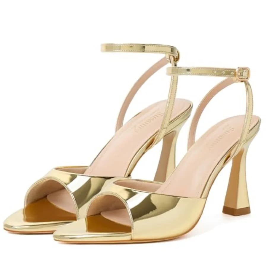 Susanny High Heels for Women Pointed Open Toe Strappy Chunky Block Heels Ankle Strap Stiletto Kitten Heeled Sandals Wedding Bri