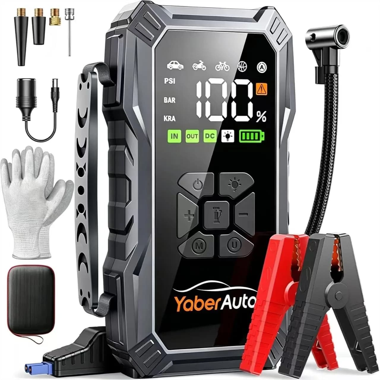 Avviatore di Emergenza 6000A con Compressore d'Aria 150PSI 12V, Avviatore Portatile per Auto a Benzina e Diesel 10L