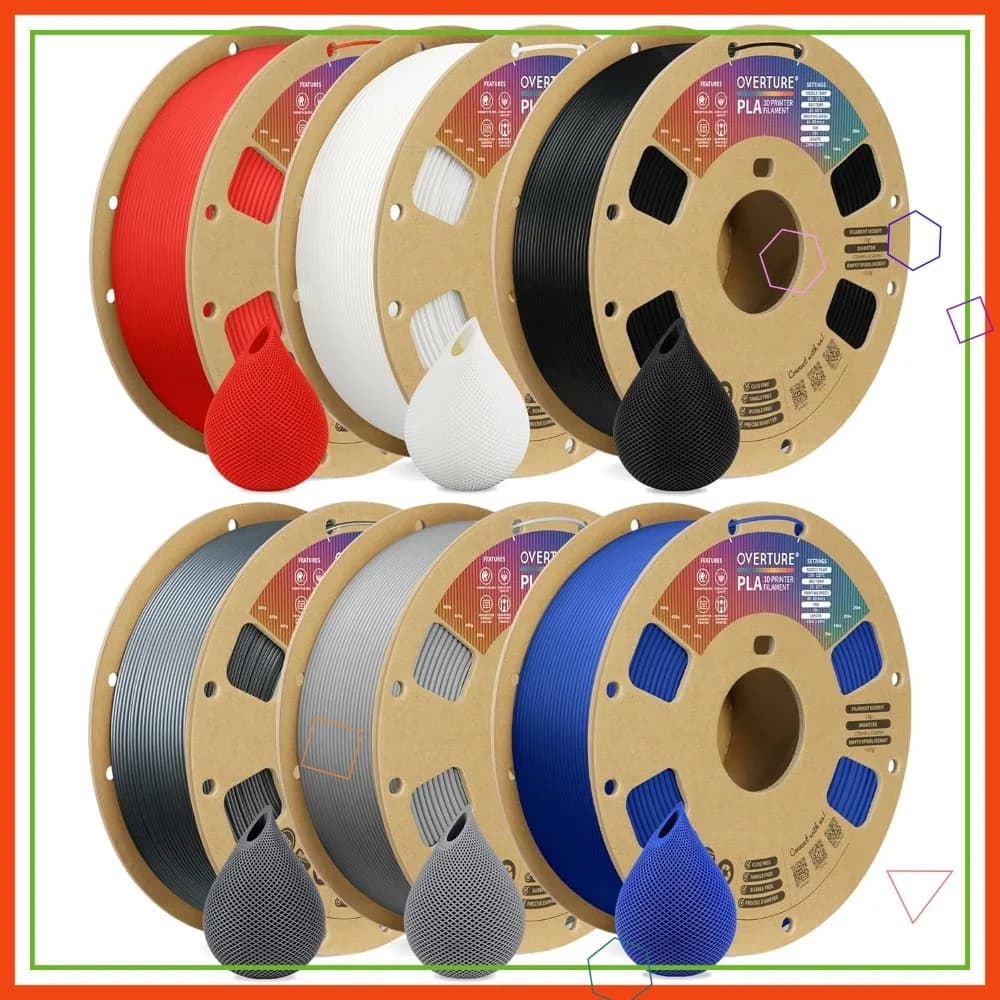 Filamento PLA 6KG 1.75mm per Stampante 3D, Set di 6 Colori da 1kg Ciascuno, Precisione Dimensionale +/- 0.02mm, Compatibile con la Maggior Parte delle Stampanti FDM
