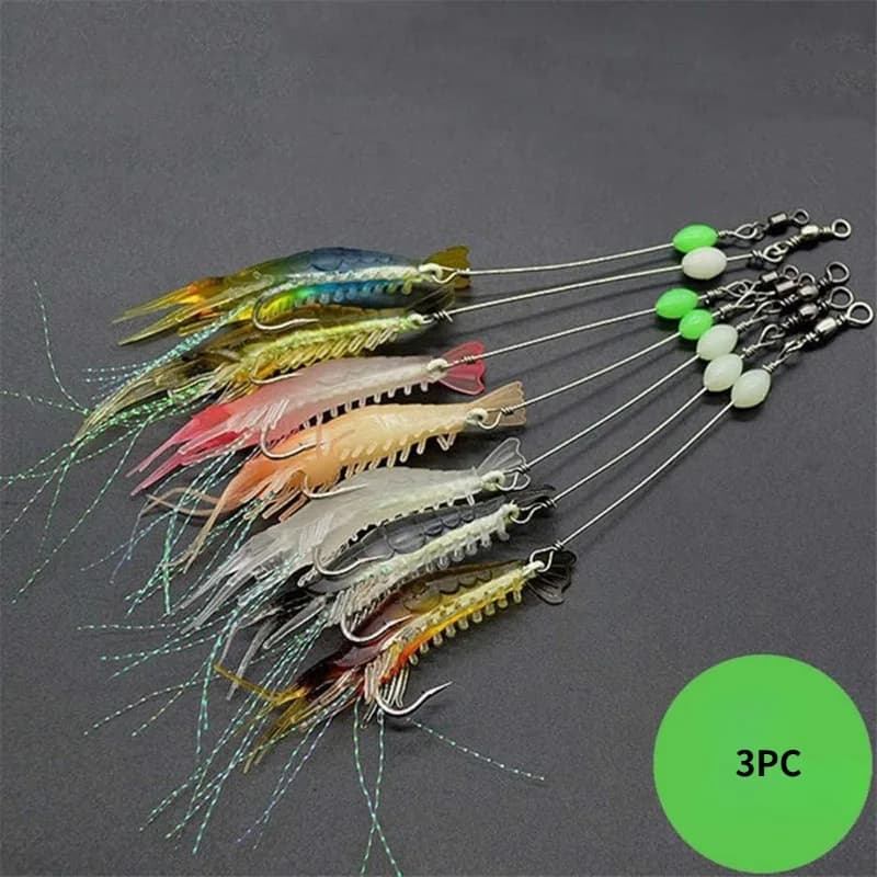 Set di 3 Esche Luminose a Forma di Gamberetto, Esche Artificiali Morbide per Pesca in Acqua Dolce e Salata, per Trota, Spigola, Pesce Gatto, Carpa, Attrezzatura da Pesca Universale