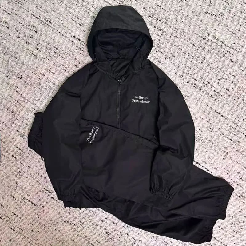 Ennoy Set Sportivo in Stile Giapponese in Nylon, Pantaloni Lunghi Casual e Giacca con Colletto Alto, Moda Giovanile Antivento a Maniche Lunghe