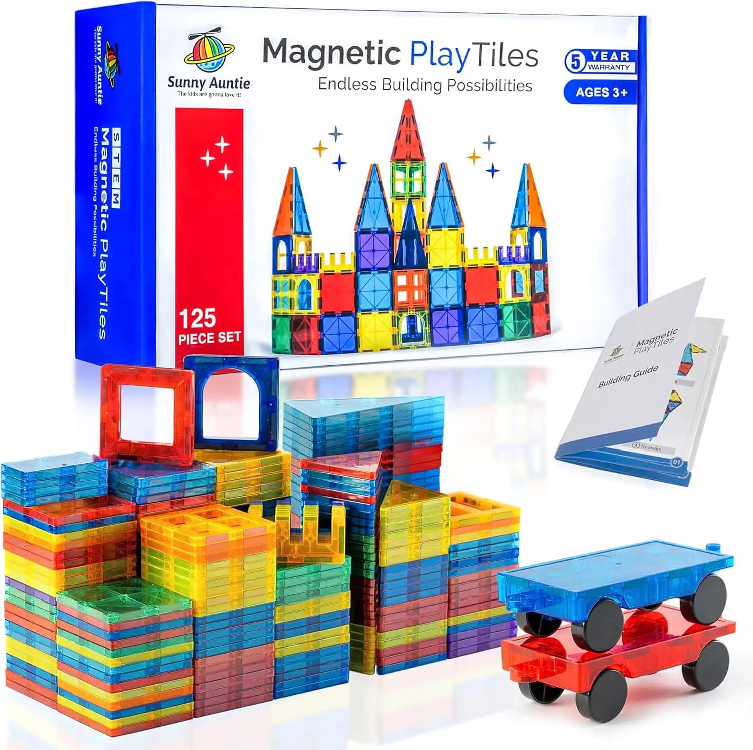 Set di 125 Piastrelle Magnetiche con Borsa Portaoggetti, Gioco Educativo STEM per Bambini dai 3 agli 8 Anni