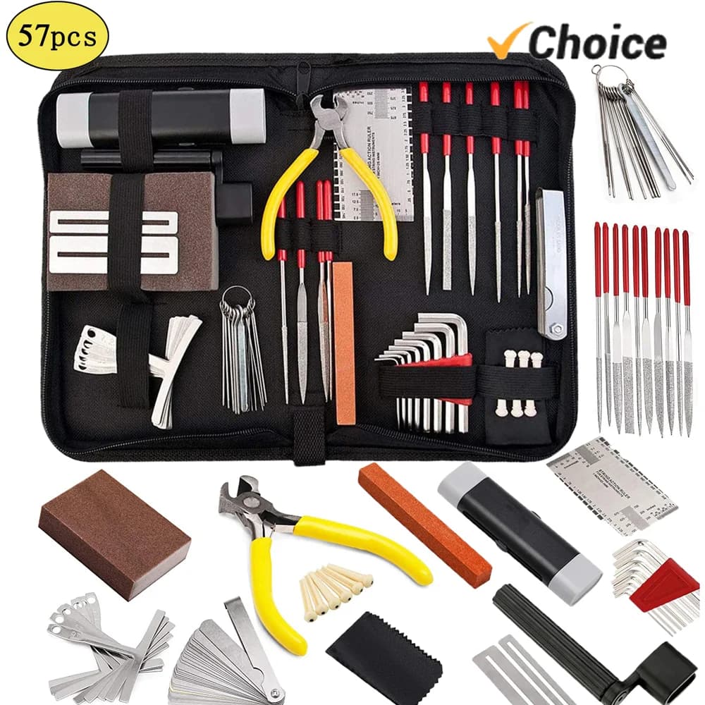 14 pz/57 pz/74 pz Kit di attrezzi per chitarra borsa per il trasporto strumenti di riparazione stringa righello di azione File Luthier chitarra ponte perni per chitarra Ukulele