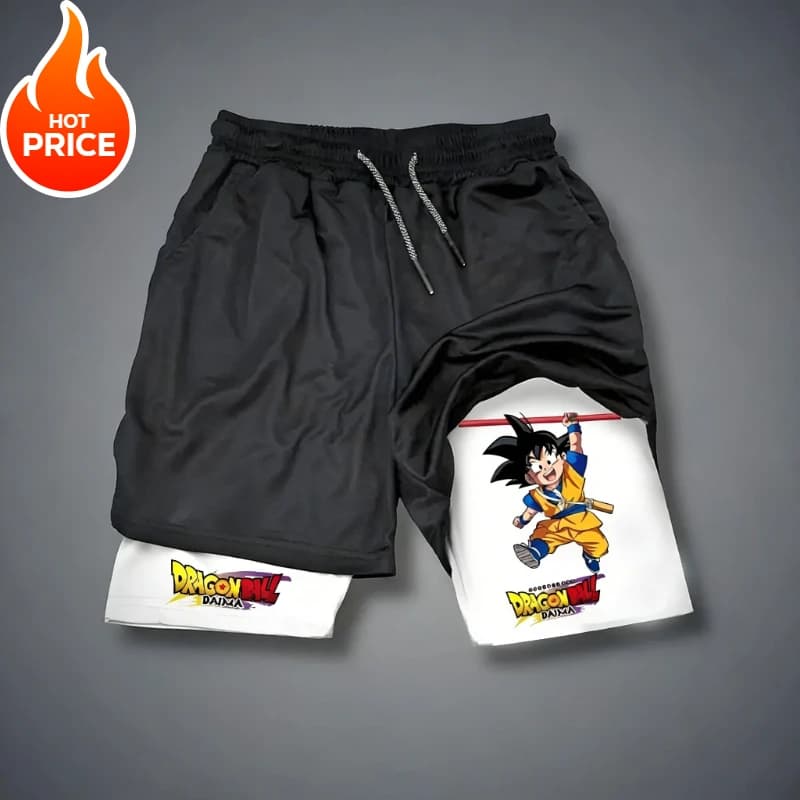 Pantaloncini da Allenamento e Corsa Dragon Ball Son Goku Estivi da Uomo 2026 Nuovi a Doppio Strato Replica Due Pezzi Vestibilità Larga Casual