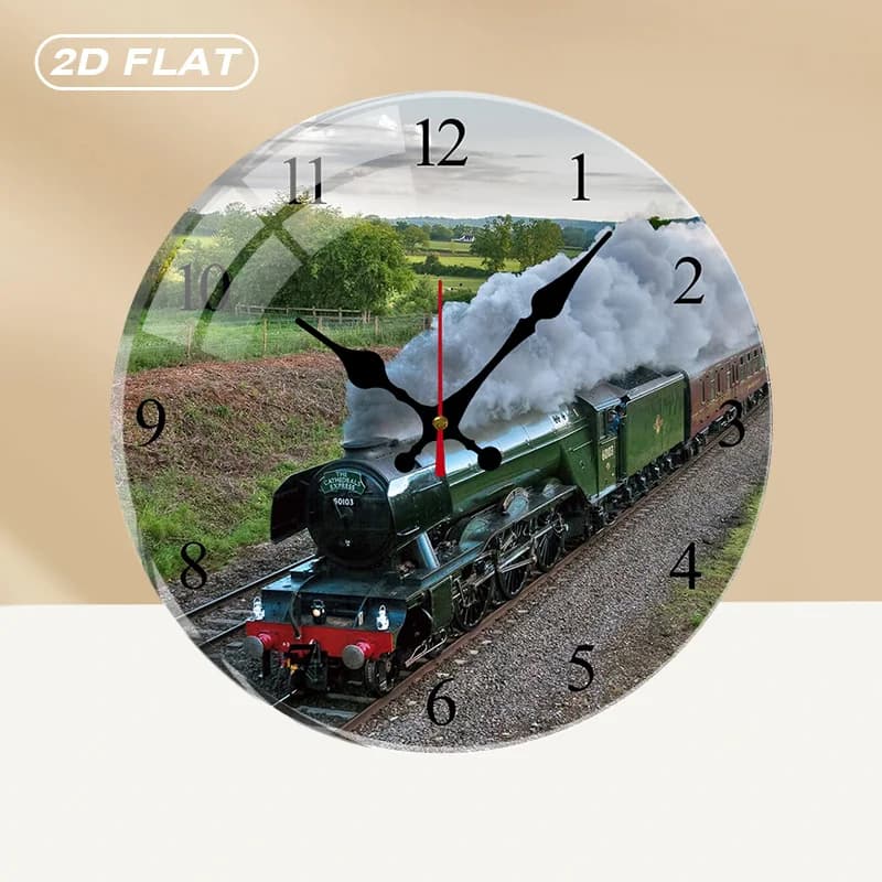 Silent Round Wall Clock in Acrylic Flying Scotsman, No Ticking, for Home Furniture, Office, Room, Living Room, Bedroom, Kitchen, Gift