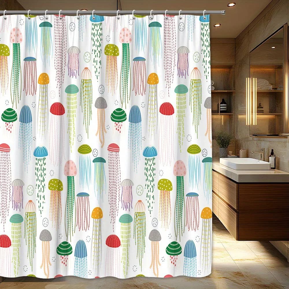 Whimsical Jellyfish Bathroom Curtain Shower Curtain Waterproof Print Home Decor Modern Bath Supplies