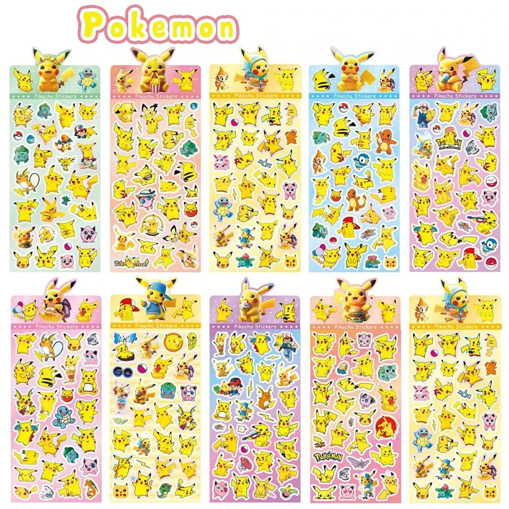 20 Fogli di Adesivi Anime Pokemon Mix Laser, Decorazioni Impermeabili di Pikachu, Articoli di Cancelleria, Giocattoli all'Ingrosso