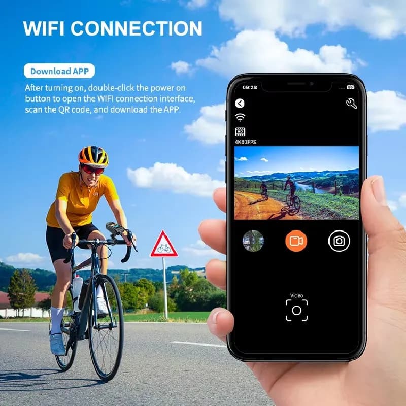 4K HD 60FPS Action Camera for Motorcycle Helmet Bike Sport DV Video Recorder Auto DVR Dash Cam Surveillance External Bike