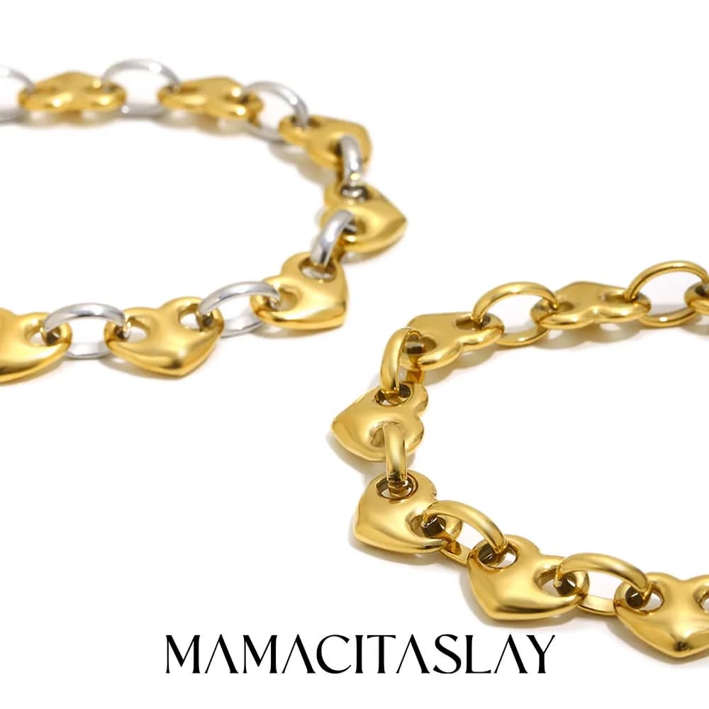 MamacitaSlay 316L Stainless Steel Heart Mixed Color Bracelet 18K Gold Plated Waterproof Wrist Jewelry Women's Creative Bracelet