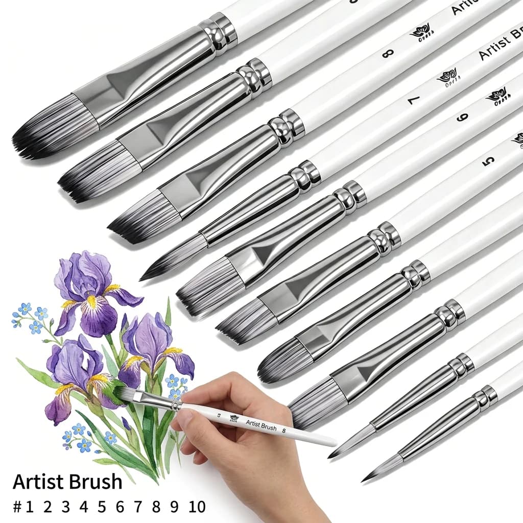 10Pcs Nylon Bristles Wooden Handle Paint Brushes Artist Watercolor Painting Brush Oil Acrylic Gouache Brush Art Supplies Present