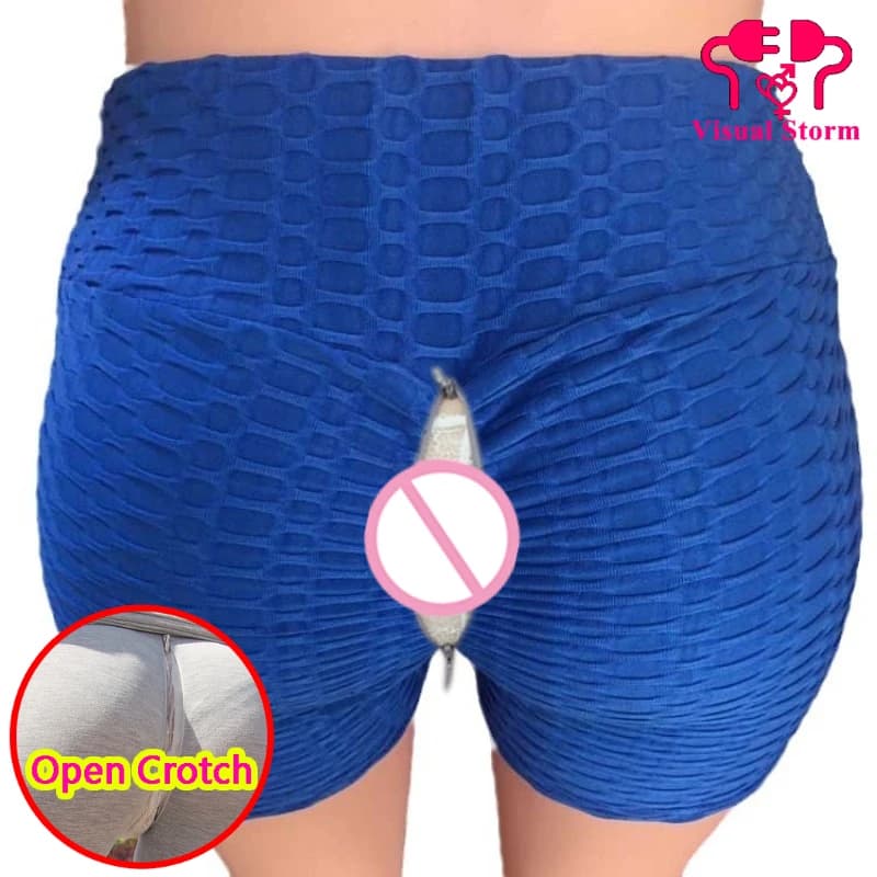Woman Sexy Open Crotch Pants Shorts with Hidden Zippers Crotchless Leggings Erotic Quick Take off Underpants Sport Costume Girl