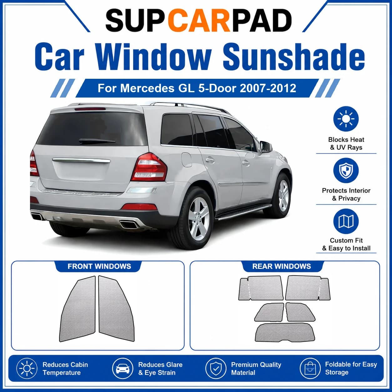 For Mercedes - Mercedes GL 5-Door 2007-2012 Full Set Car Window Sunshades UV Block Privacy Heat Insulated Foldable Car Curtain