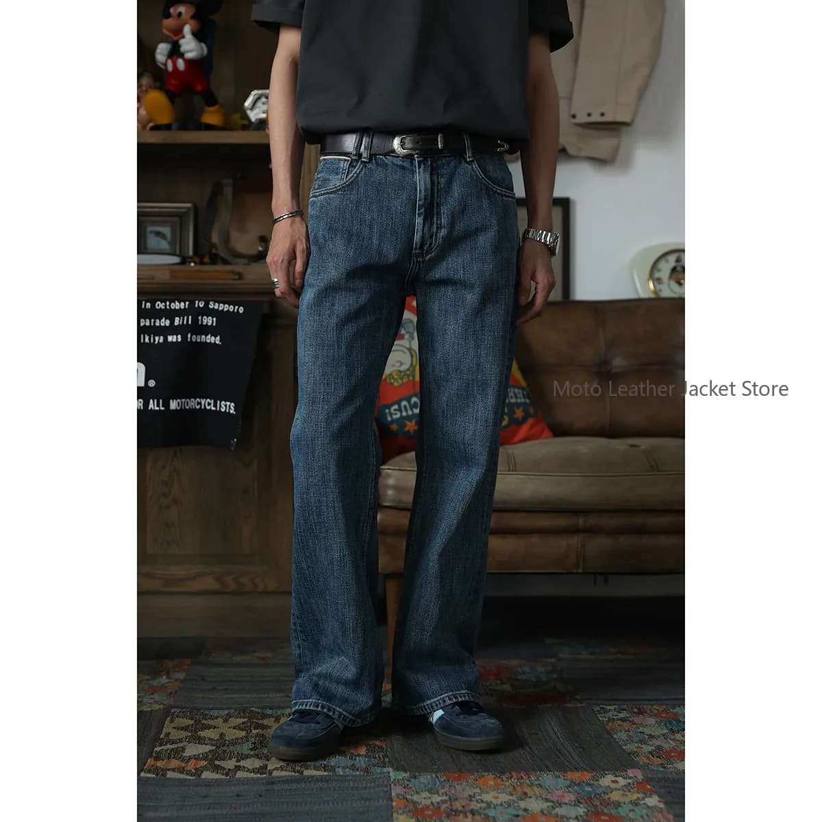 Secondorder FW23 Boot Cut Denim Jeans Washed Denim Retro Flared Leg Jeans for Men