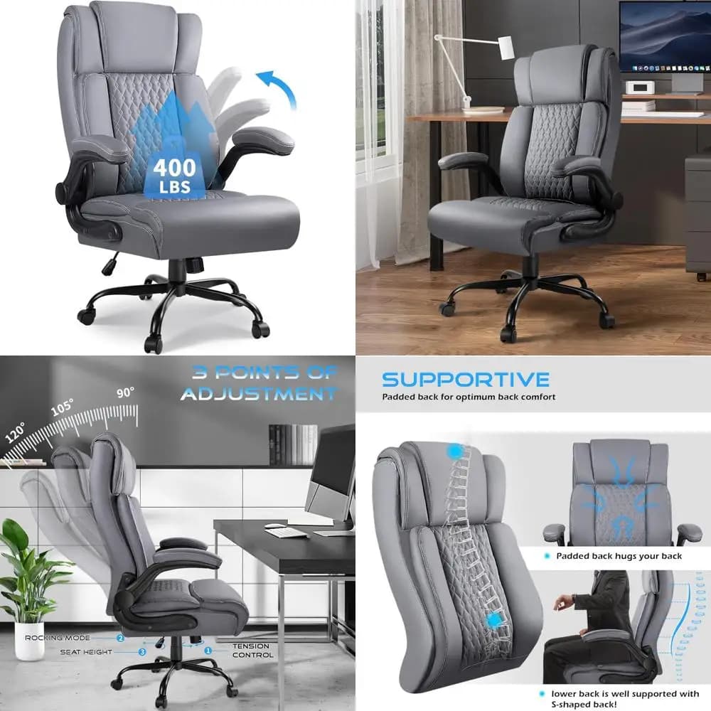 Sedia da ufficio ergonomica per carichi pesanti con schienale alto e braccioli ribaltabili, ideale per uffici domestici e giochi