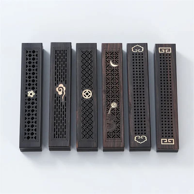 Mini bruciatore di cenere da 4 pollici porta incenso in legno che brucia Joss Insence Box bruciatore raccoglitore di cenere porta bastoncini di incenso in legno nero