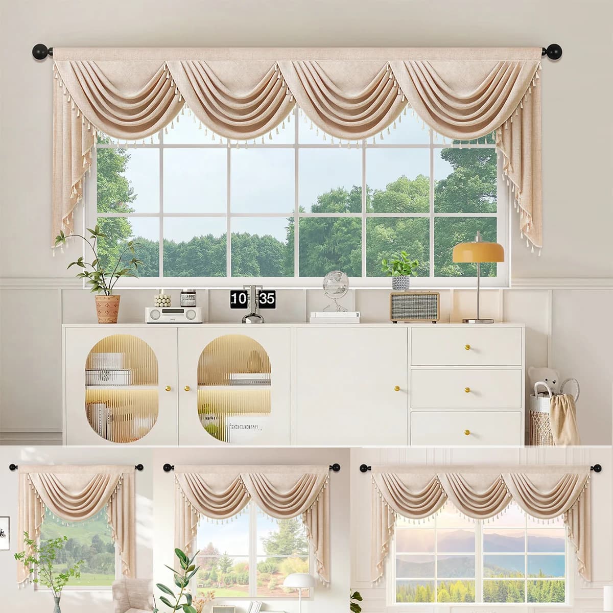 1 piece European elegant and luxurious mantovana curtain, with tassel edge, perfect for kitchen, living room, auction pocket, room furniture