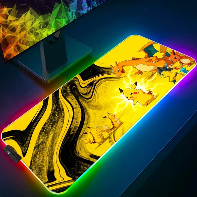 Tappetino per Mouse da Gaming RGB Grande P-Pokemon 90x40cm Anime con Bordo Rinforzato Tappetino da Scrivania per Computer Gamer Retroilluminato XXL Tappetino LED per Laptop