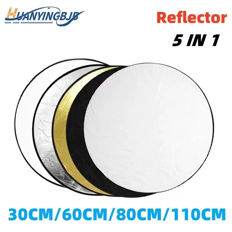HUANYINGBJB Riflettore fotografico portatile 5 in 1 Diffusore di luce rotondo pieghevole per studio fotografico Multi colore per esterni 60/80/110CM