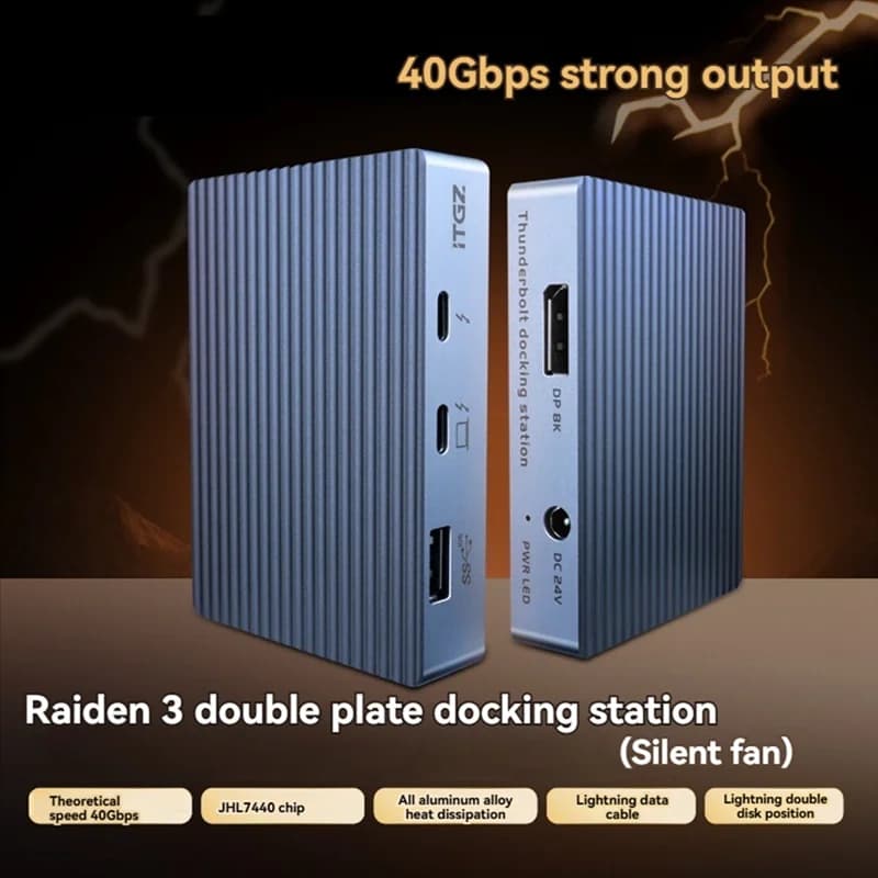 ITGZ 40Gbps Dual-Bay Thunderbolt SSD Case Docking Station M.2 NVME 2280 SSD Custodia DP8K @ 30Hz USB3.1 Gen2 Dock Station Spina americana