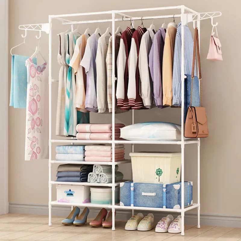 Simple Fashion Coat Rack Large Capacity Bedroom Wardrobe Closet Clothes Hanger Mutifunctional Storage Organizer Floor Shelf WFAA