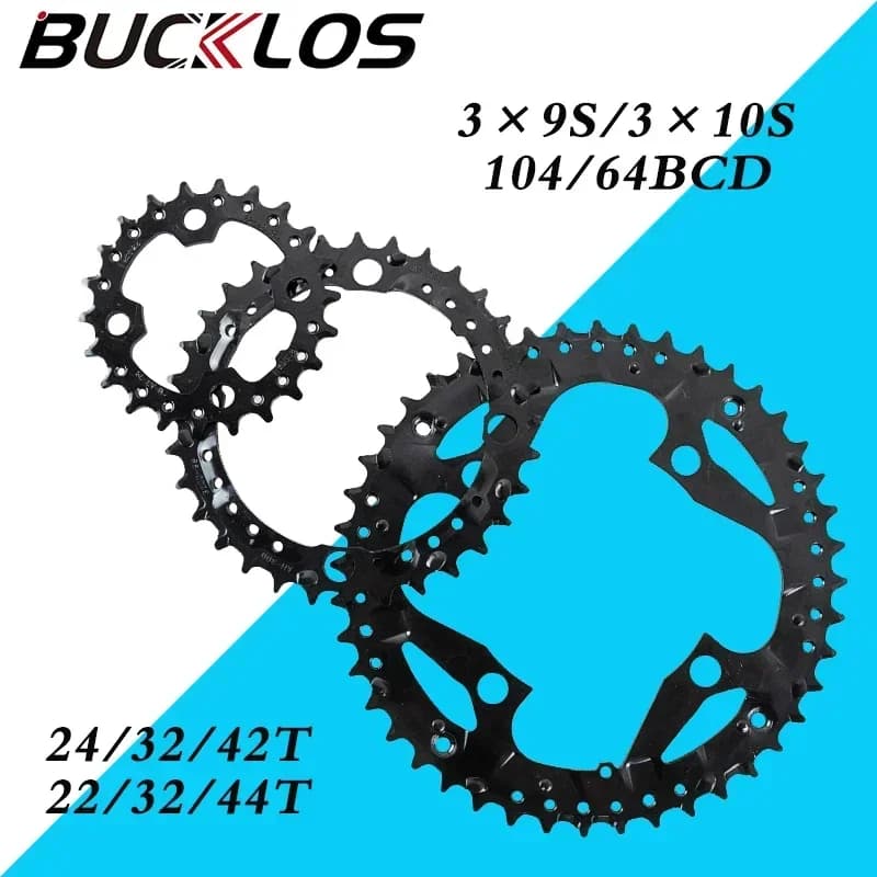 BUCKLOS Ruota dentata MTB 104/64BCD Corona per bicicletta 27S 30S 22T 24T 32T 42T 44T Anello catena singolo/triplo 3x9S 3x10S Parte guarnitura