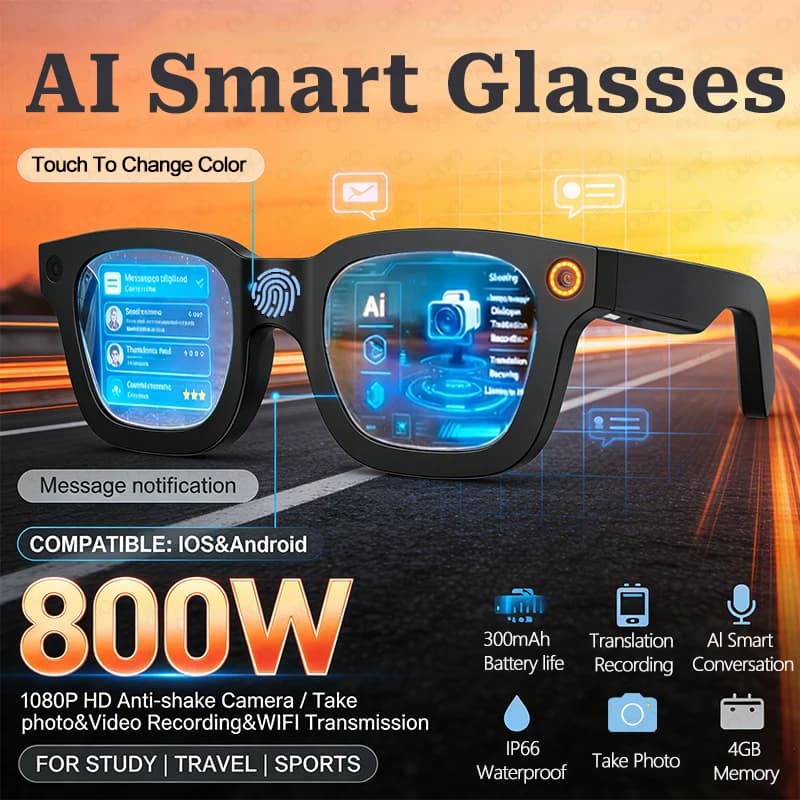 Nuovi Occhiali Smart 2026 E02C 800W HD con Registrazione Foto e Video, Traduzione OpenAI, Lenti Fotocromatiche Touch e Chiamate Bluetooth