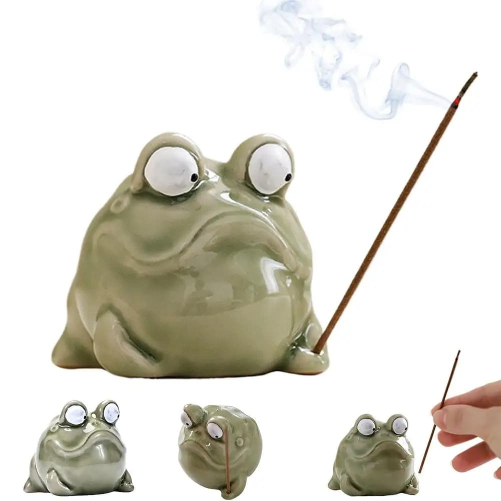 Portaincenso a Forma di Rana Carina, Bruciatore di Incenso in Ceramica a Forma di Rana, Porta Bastoncini di Incenso in Ceramica per Sala Meditazione e Arredamento Casa