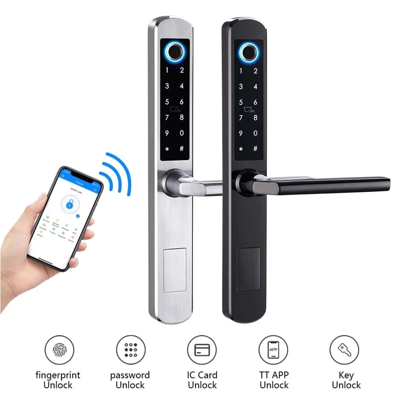 Serratura per porta con impronta digitale dorata con serratura intelligente Tuya A210F Serratura per porta scorrevole intelligente ultrasottile 5 in 1