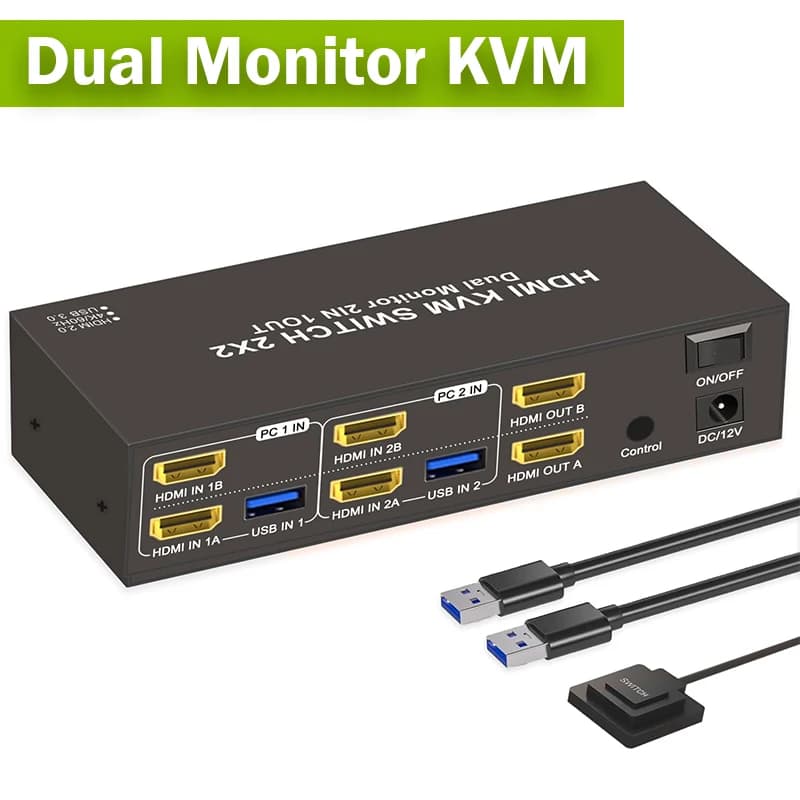 KVM HDMI dual monitor 2x2 inputs 2 outputs Extended display 4K HDMI switch KVM DisplayPort USB3.0 for PC Share keyboard mouse