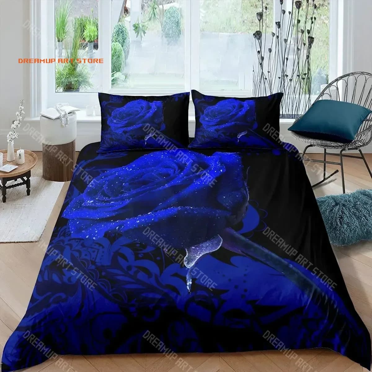 2026 Blue Rose Floral King Queen Duvet Cover 3D Blossom Flowers Bedding Set Valentine's Day Quilt Cover Botanical Comforter Cove