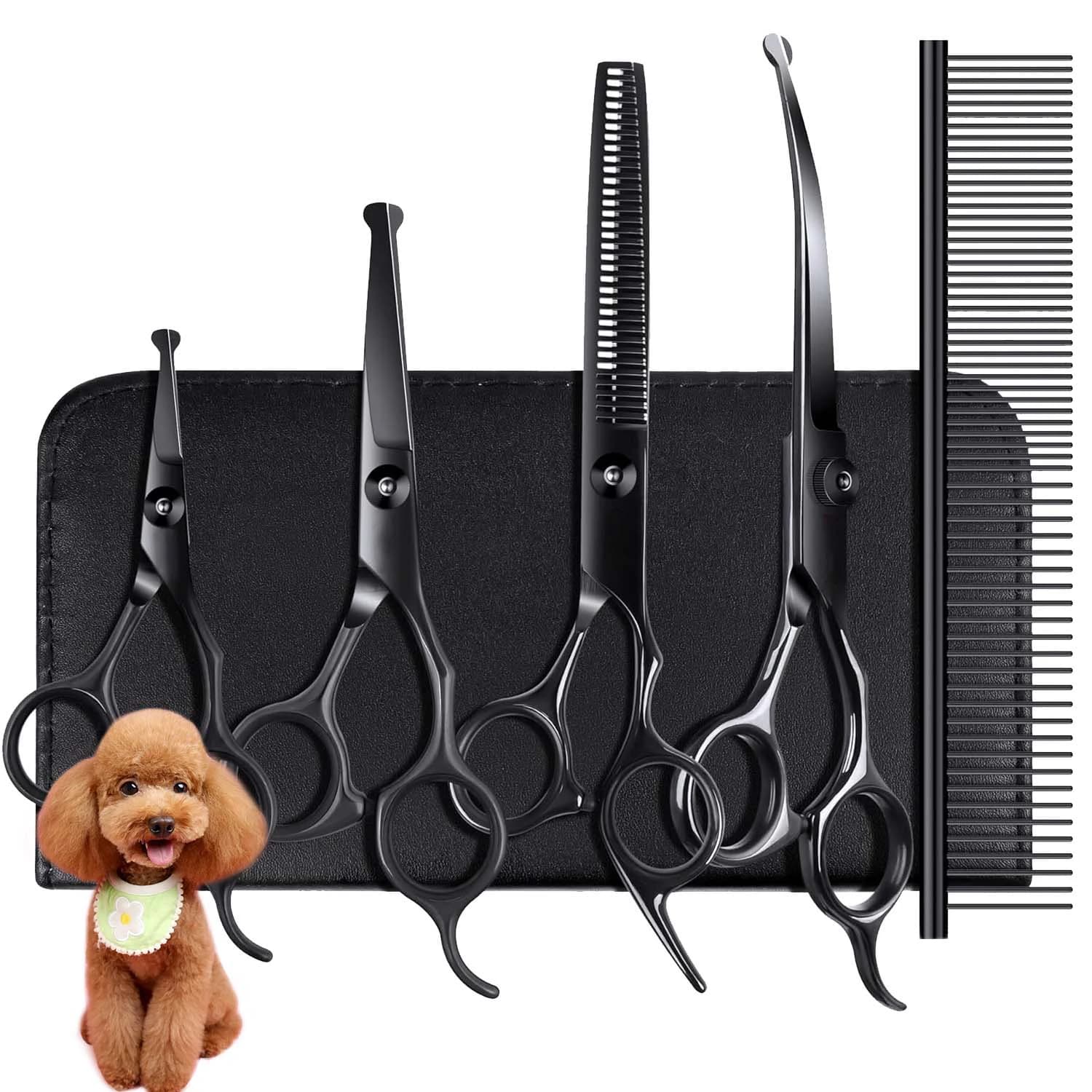 Set di forbici per toelettatura per animali domestici in acciaio inossidabile per utenti della mano destra-Kit da 4 pezzi con punte rotonde di sicurezza per cani e gatti