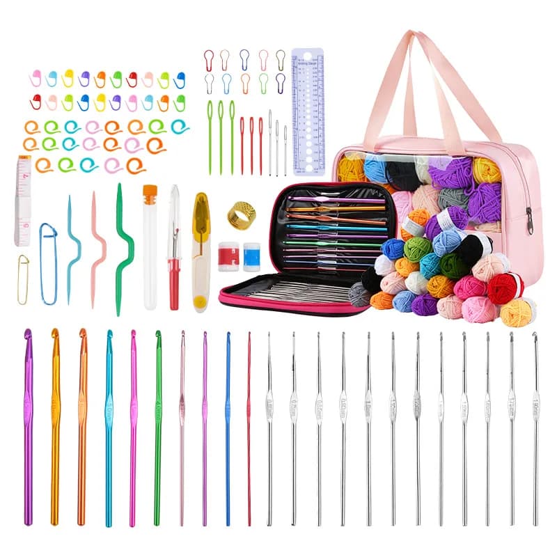 Complete DIY Beginner Crochet Hook Set with Portable Storage Bag Material Pack Included Ideal for Sewing Knitting & Crocheting