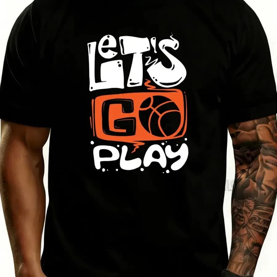 T-shirt da uomo in stile sportivo casual con grafica Let's Go Play Basketball per uno stile di vita attivo e per l'abbigliamento estivo, regalo perfetto per S