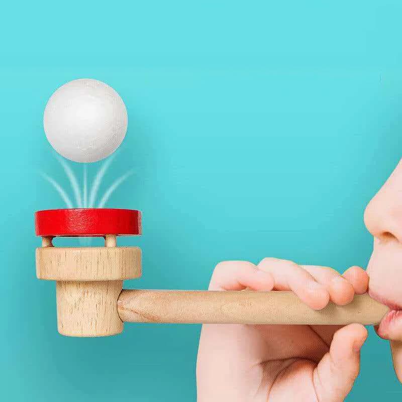 Gioco Classico in Legno con Palline Galleggianti e Tubo Soffiante, Giocattoli per Allenare la Capacità Polmonare, Apprendimento Precoce Montessori Divertente