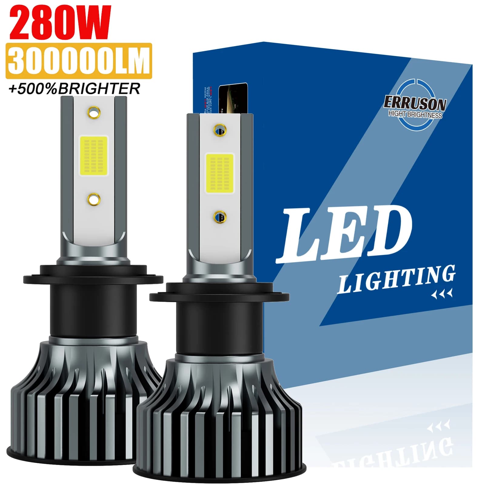 Erruson 280W 300000LM 2 pezzi LED H4/H7/H1/H3/H11 Lampadina per fari auto 9005/9006/9012 6000K Turbo luce bianca 12V fendinebbia automatico