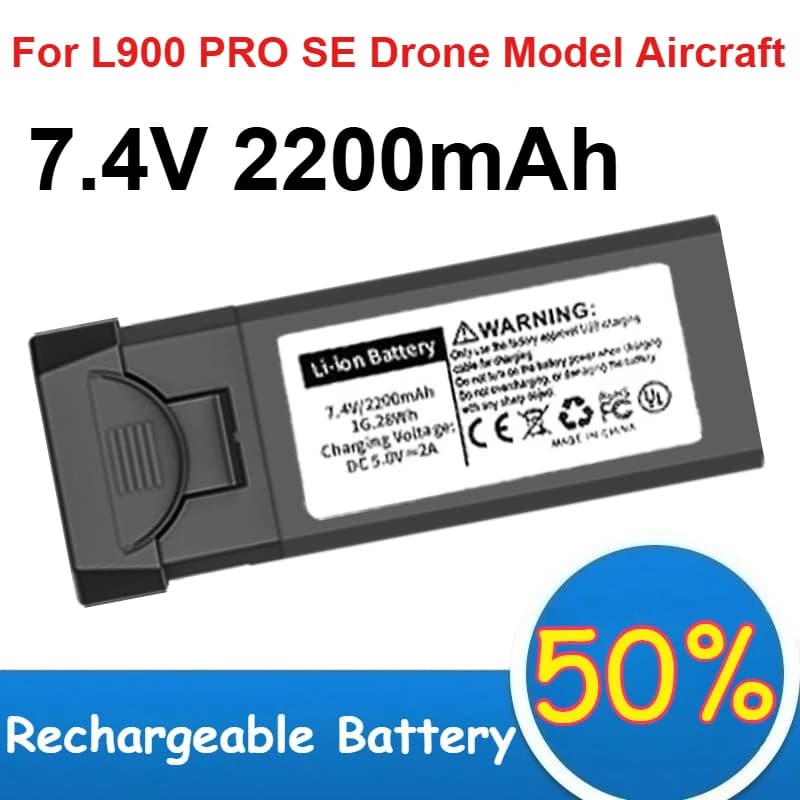 Batteria al Litio 7.4V 2200mAh per Drone L900 PRO SE, Batterie Ricaricabili per Modelli di Aerei con Cavo di Ricarica USB