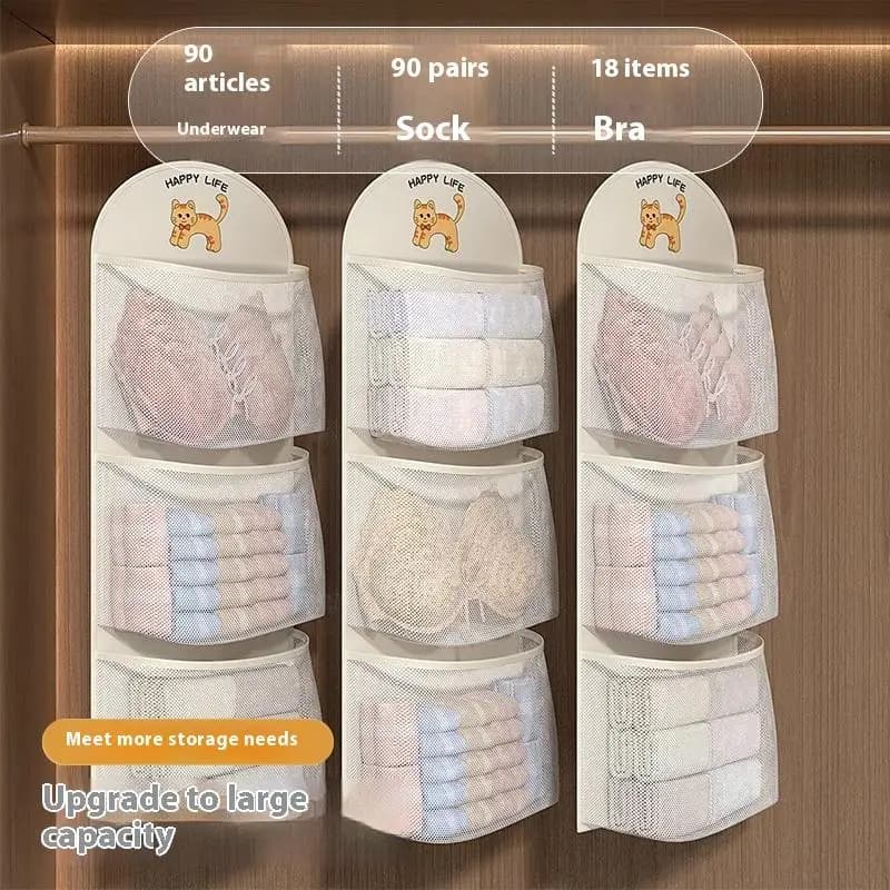 Borsa portaoggetti in rete a 1/2/3 strati di grande capacità, borsa portaoggetti per biancheria intima e calzini, organizer traspirante per armadio con appendiabiti
